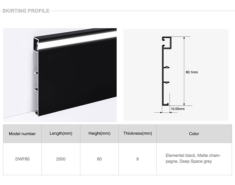 80*9 мм светодиодный плинтус из алюминиевого сплава