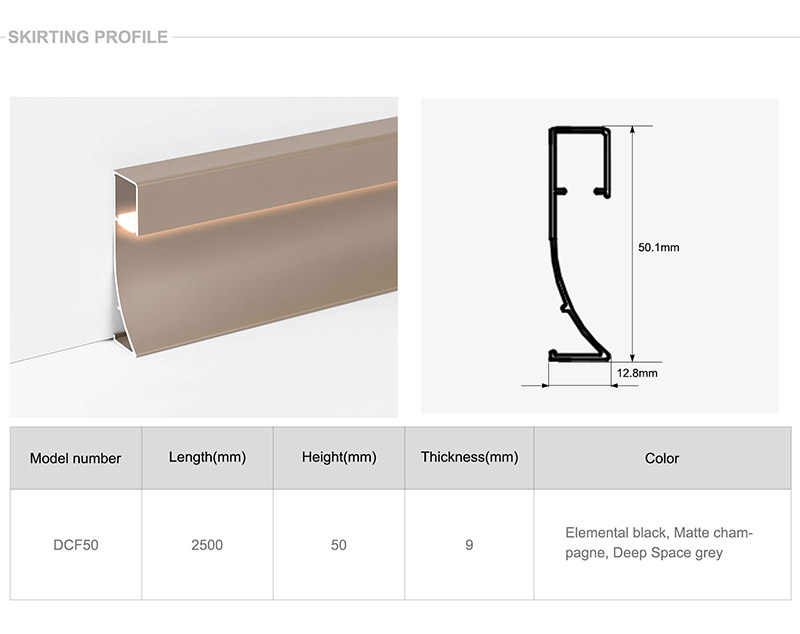Алюминиевый плинтус со светодиодной подсветкой 50*9 мм