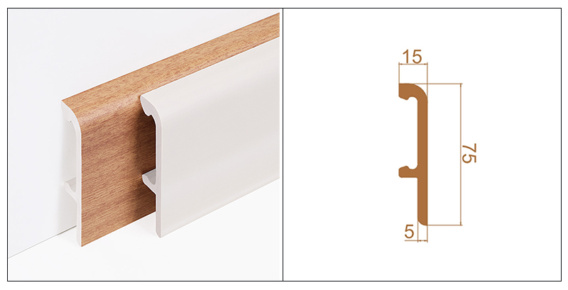 Плинтус с зажимом из ПВХ 75*15 мм
