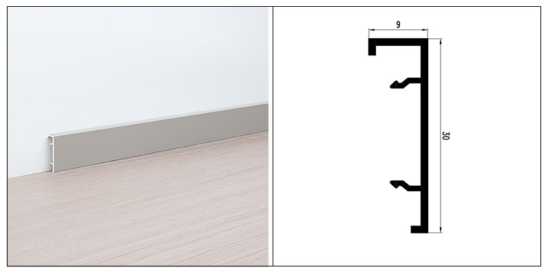 Плинтус из алюминиевого сплава 30*9 мм с зажимом