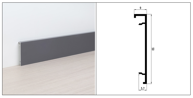 Плинтус из алюминиевого сплава 50*9 мм с зажимом
