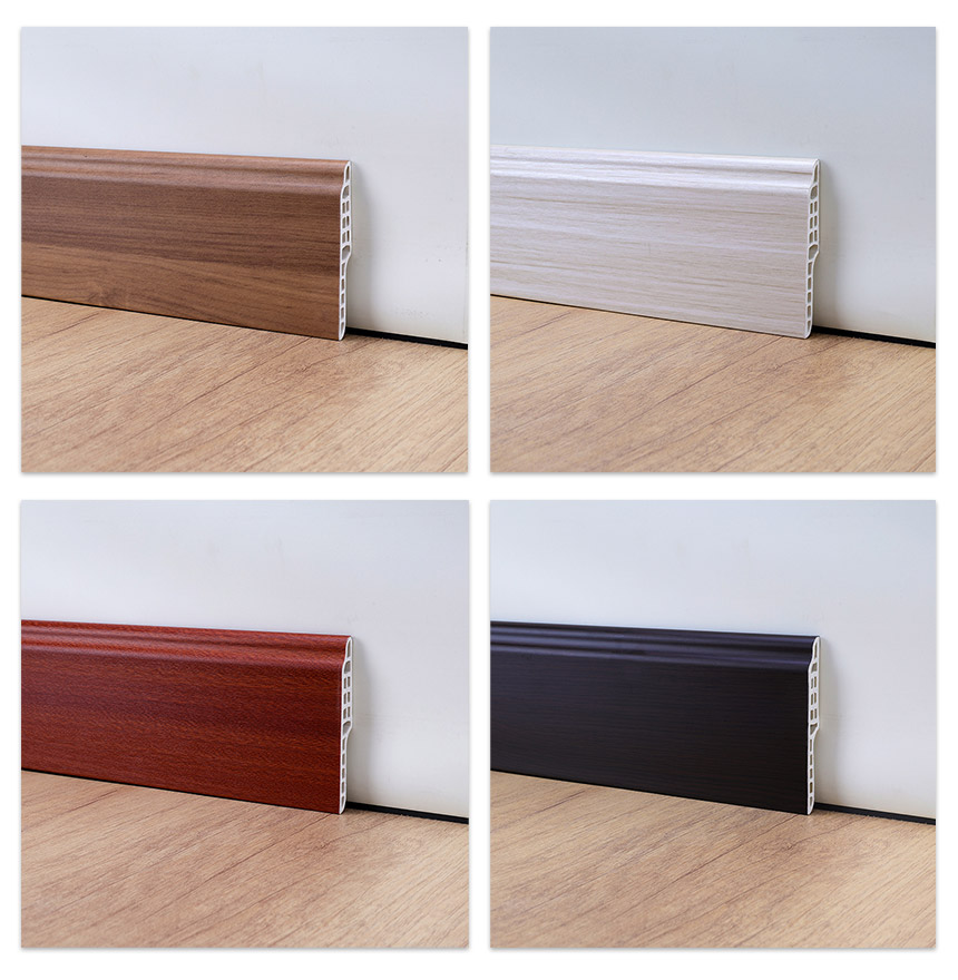 Плинтус из ПВХ с язычком предлагает гибкие возможности установки. Нанесите строительный клей S-образным узором на обратную сторону изделия и приклейте его к основанию стены. Альтернативно вы можете использовать гвоздезабивной пистолет, чтобы забить гвозди в поверхность плинтуса. Для более изысканного результата мы рекомендуем покрасить шляпки ногтей краской соответствующего цвета.